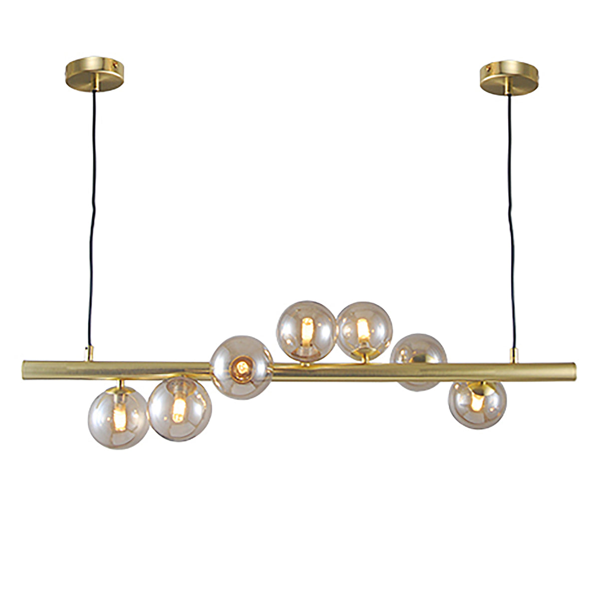 Midday Gold with Amber Glass 900mm 7 Light Bar Pendant