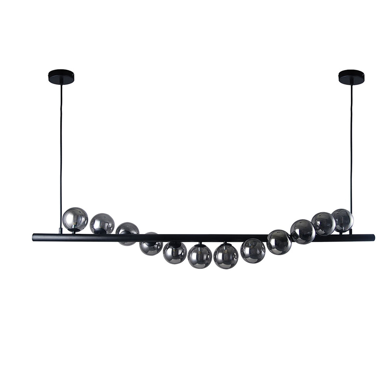 Midday Black with Smoke Glass 1.4m 12 Light Bar Pendant