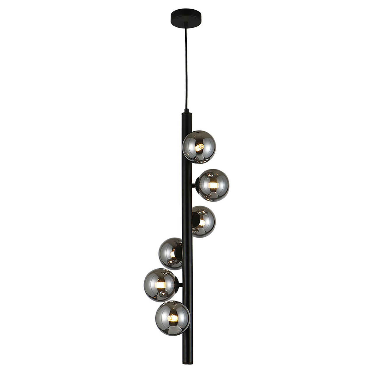 Midday Black with Smoke Glass 6 Light Drop Pendant