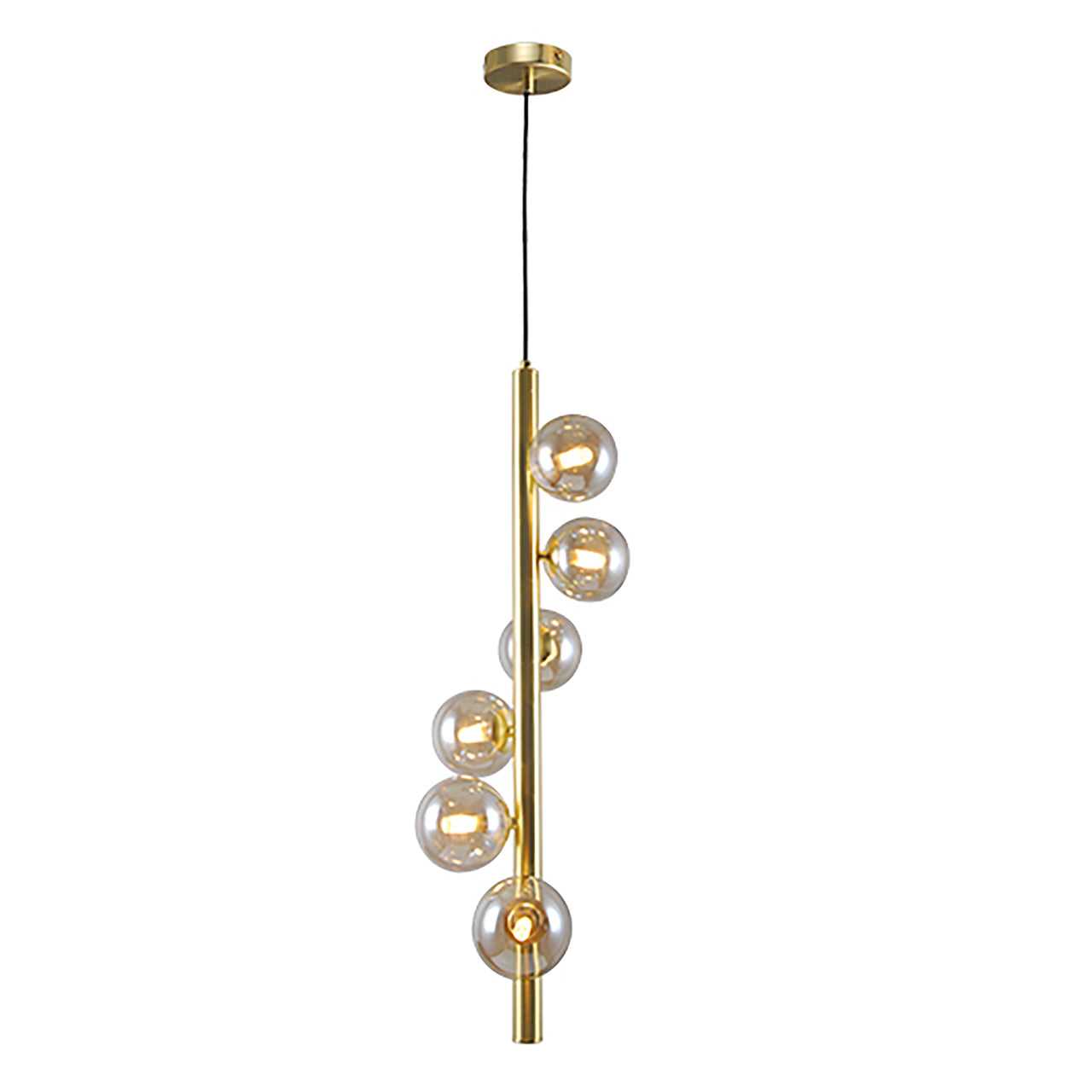 Midday Gold with Amber Glass 6 Light Drop Pendant