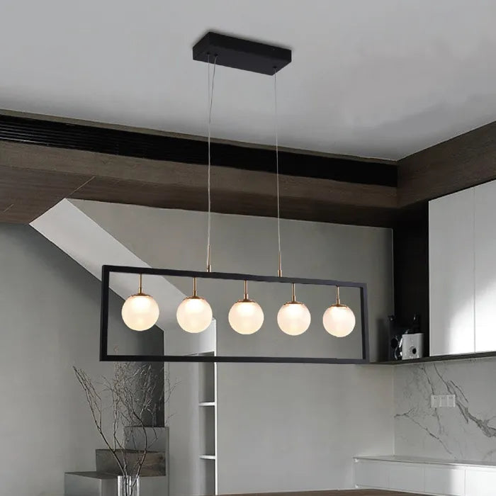 Franco Black and Frost Glass 5 Light Bar Pendant