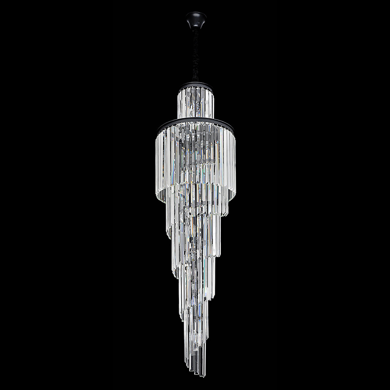 Chanel-S Black and Crystal 400mm x 1300mm Spiral Chandelier