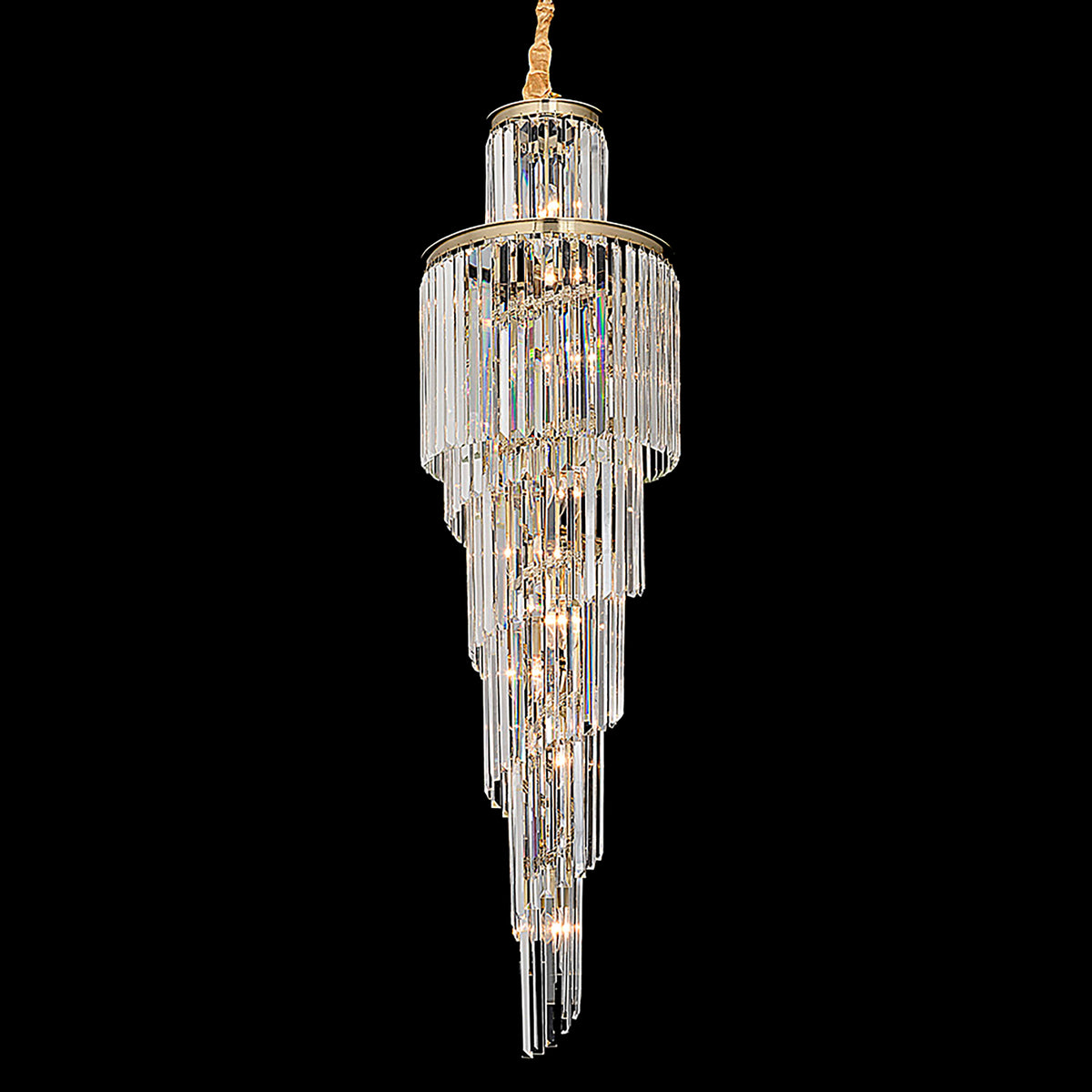 Chanel-S Gold and Crystal 400mm x 1300mm Spiral Chandelier