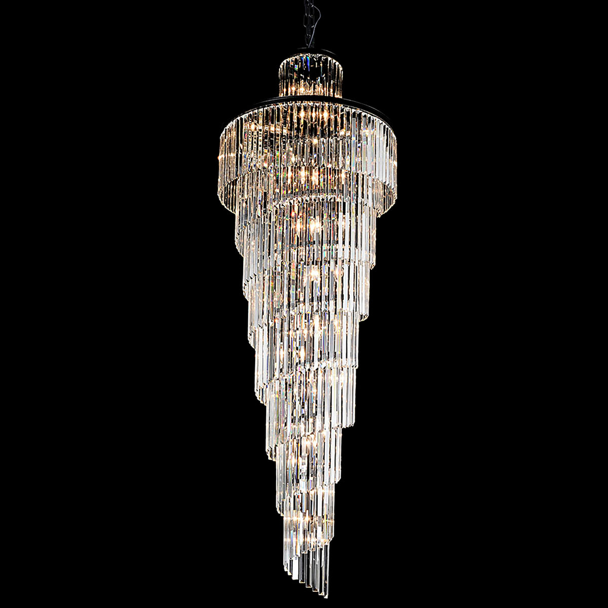 Chanel-L Black and Crystal 700mm x 2000mm Spiral Chandelier