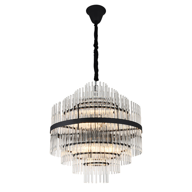 Chloe Black and Clear Glass 13Lt 600mm Pendant Light