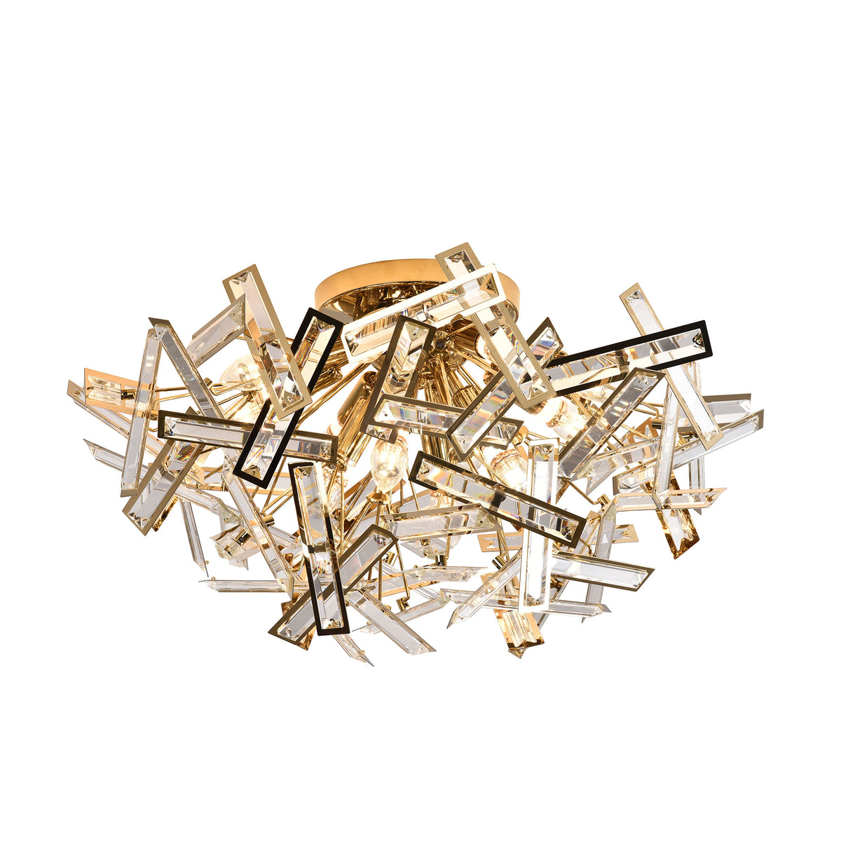 Brazza Gold and Clear Crystal Close To Ceiling Light