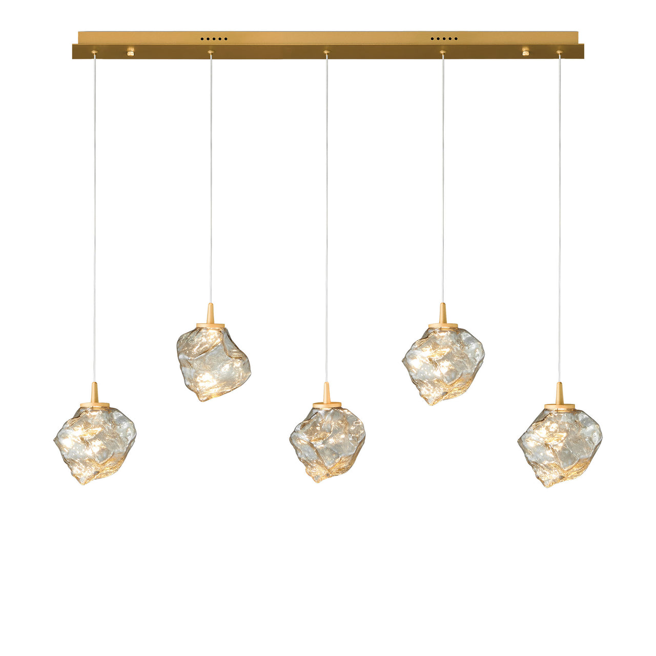 Gem Gold and Clear Glass 5 Light 3000K Bar Pendant Light