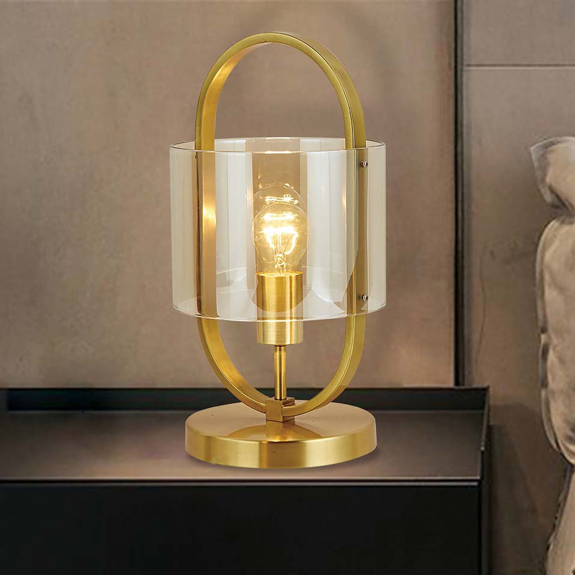 Dynamic Gold with Cognac Glass Table Lamp