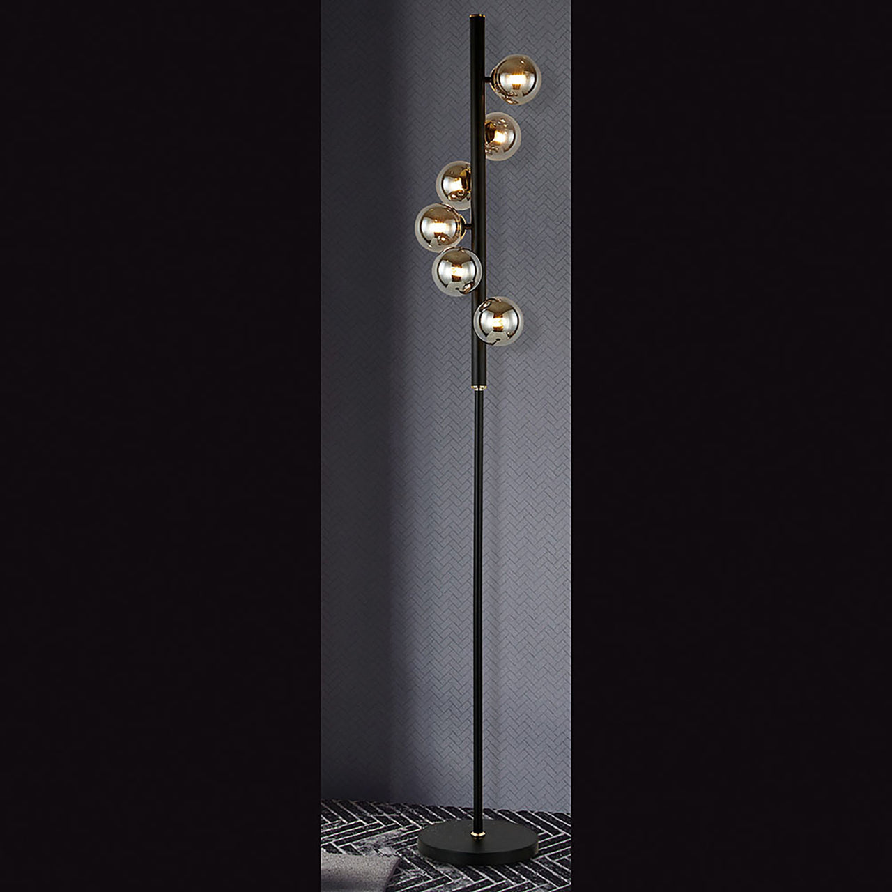 Midday Black with Smoke Glass 6 Light Floor Lamp
