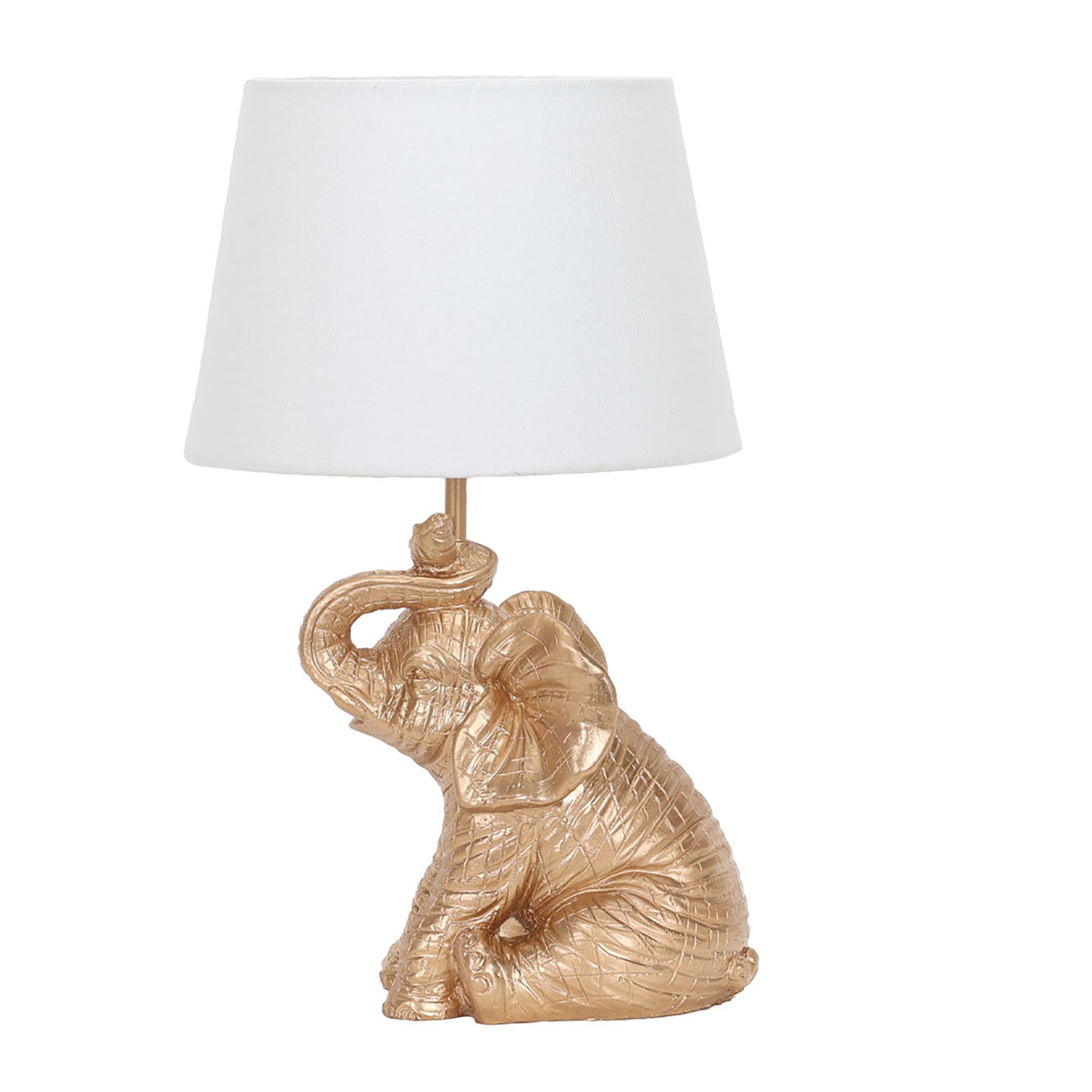 Indi Gold Elephant with White Shade Table Lamp