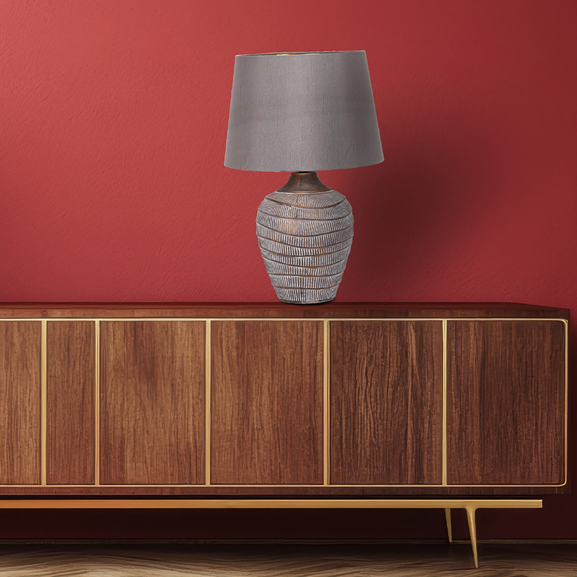 Lena Antique with Grey Shade Table Lamp