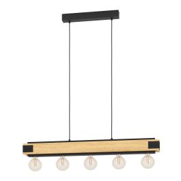 Layham Hanging Light 5X60W E27 Black/Rustic Wood