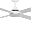Eglo Stradbroke 52 inch DC ceiling fan in matt white, angled view from below