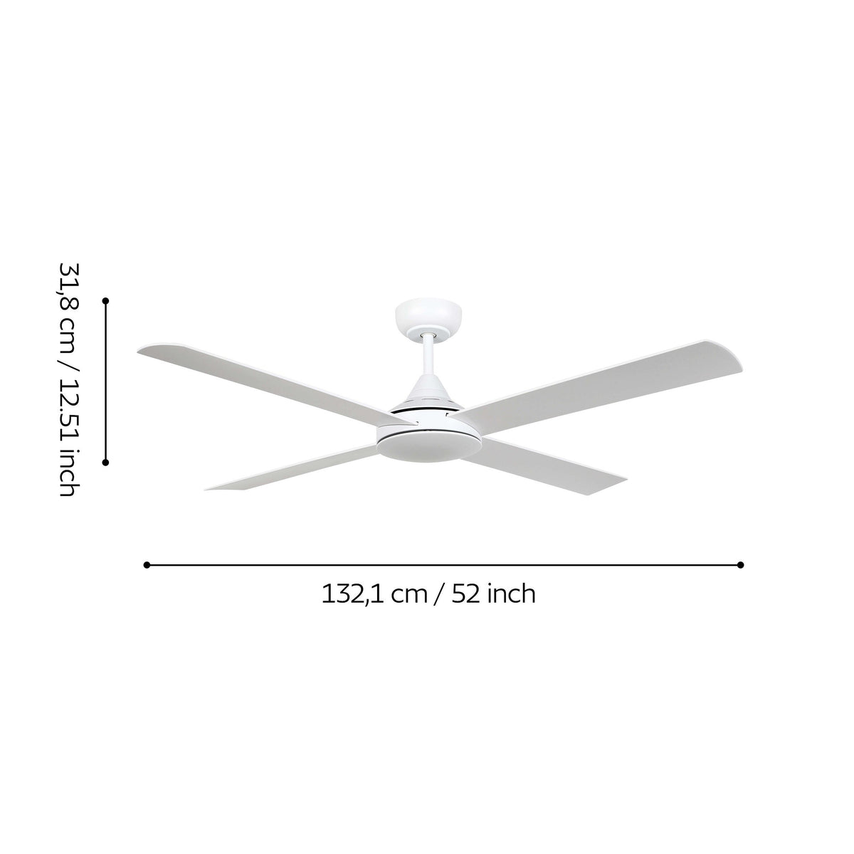 Eglo Stradbroke 52 inch ceiling fan dimensions diagram, 132.1cm diameter by 31.8cm high