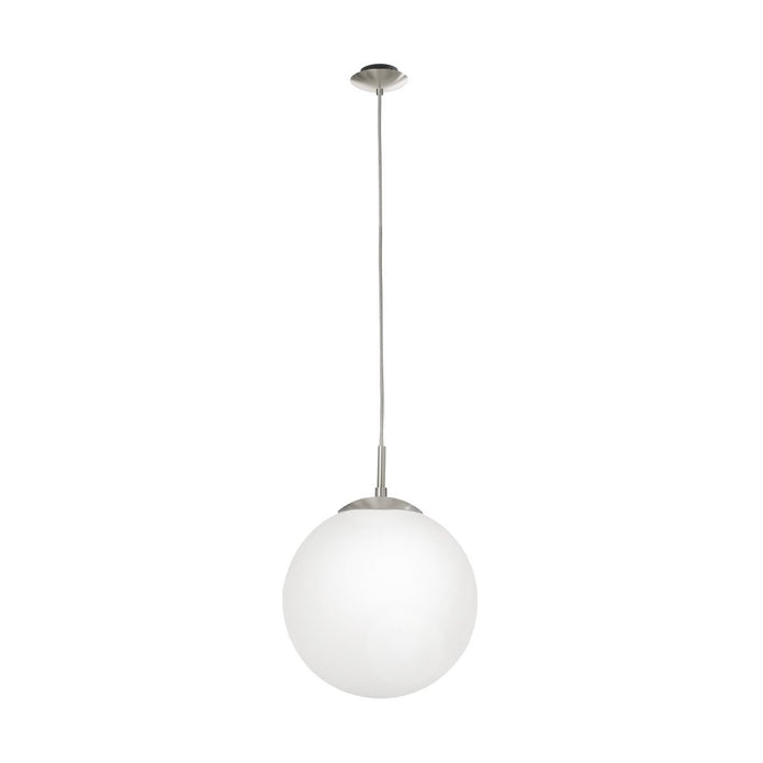 Rondo Medium Pendant Light in Satin Nickel with Opal Glass
