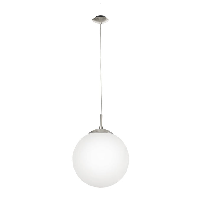 Rondo Large Pendant Light in Satin Nickel with Opal Glass