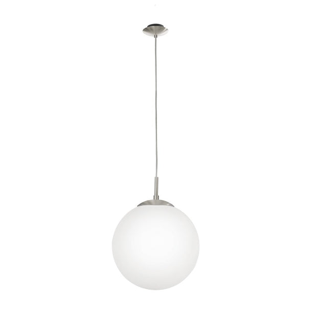 Rondo Large Pendant Light in Satin Nickel with Opal Glass