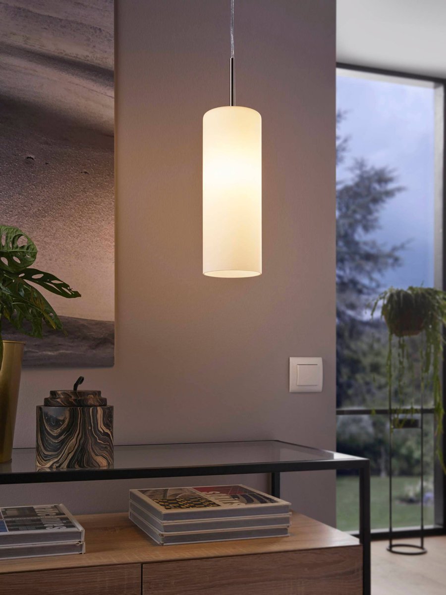 Troy 1 Light Pendant Light in Satin Nickel with Opal Glass