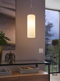 Thumbnail for Troy 1 Light Pendant Light in Satin Nickel with Opal Glass