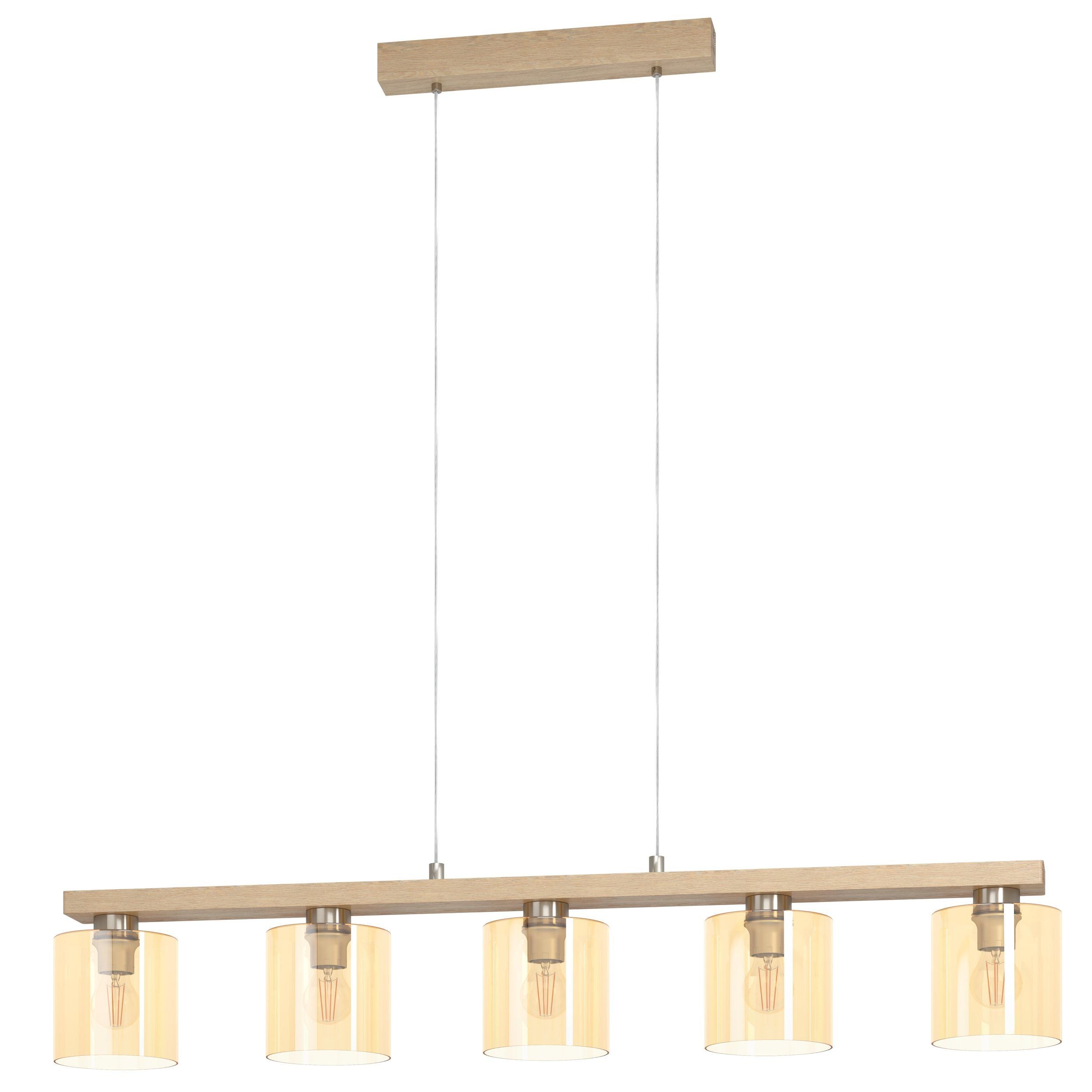 Castralvo Wood/Satin Nickel/Amber Fascia 5 Light E27 Pendant