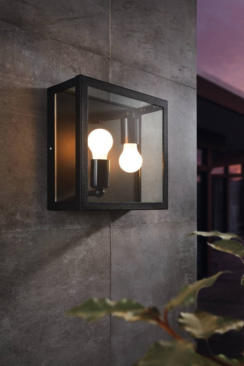 Alamonte IP44 E27 2 Light Black Exterior Wall or Ceiling Light