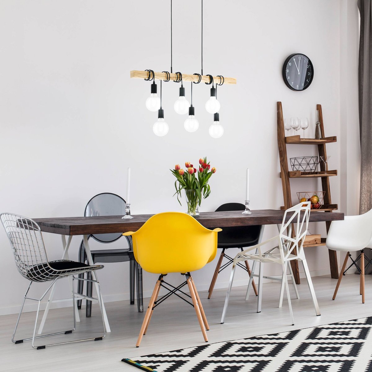 Townshend 6 Light Pendant Light in Black & Timber