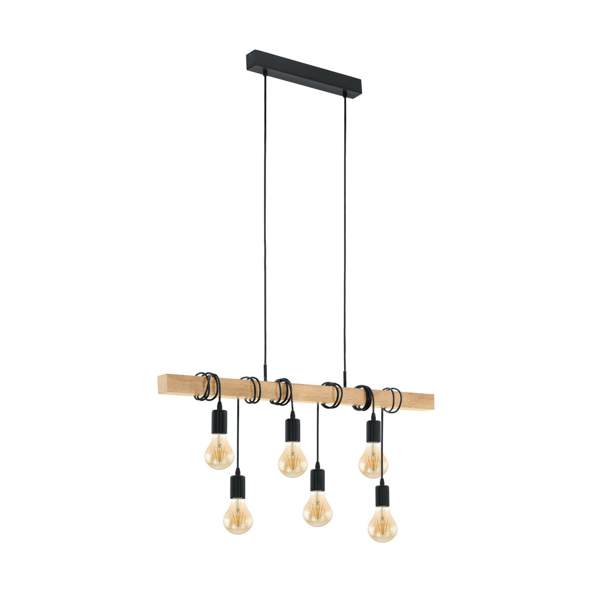 Townshend 6 Light Pendant Light in Black & Timber