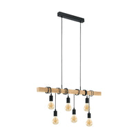 Thumbnail for Townshend 6 Light Pendant Light in Black & Timber