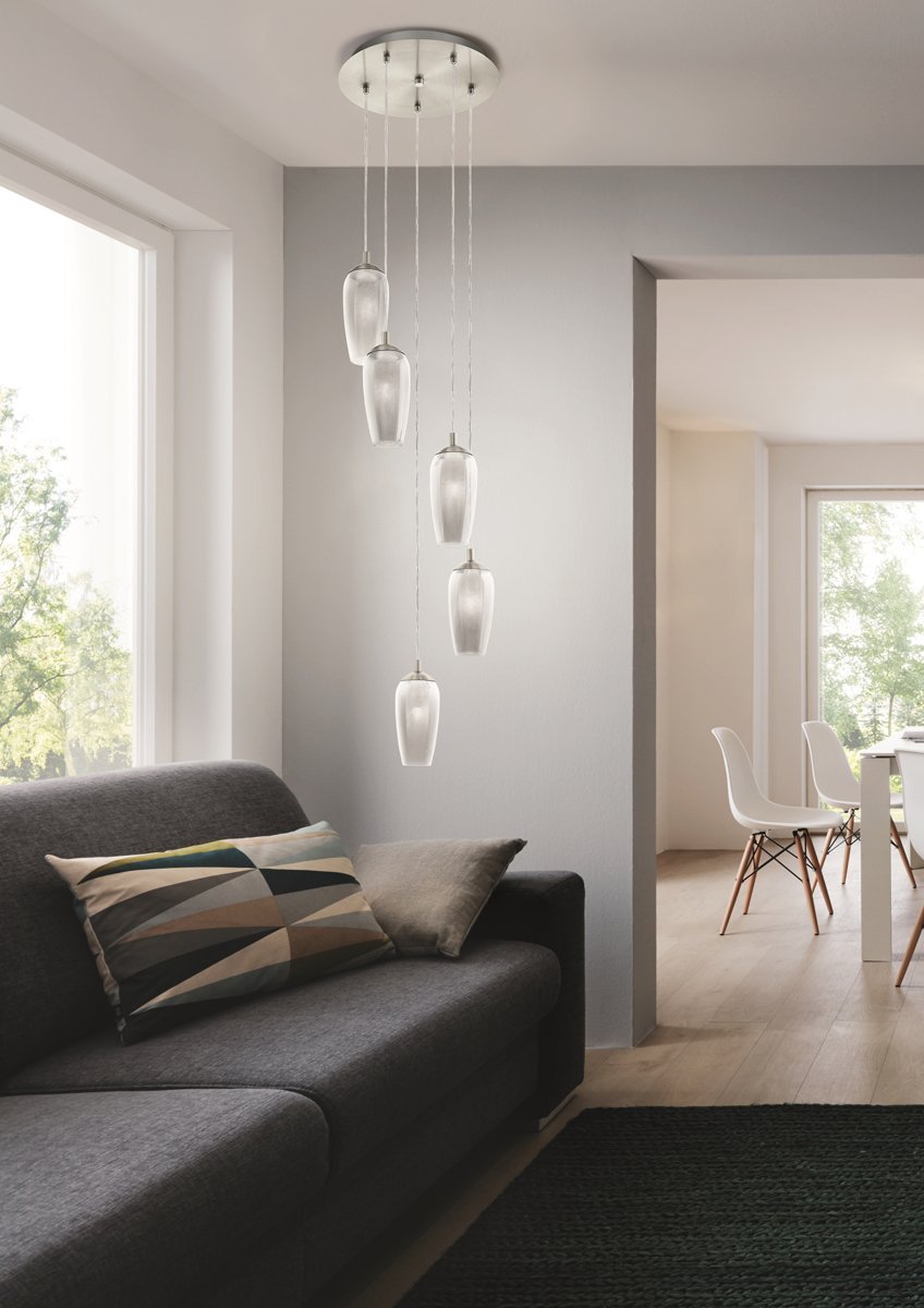 Farsala 5 Light Cluster Smoked Glass Pendant Light