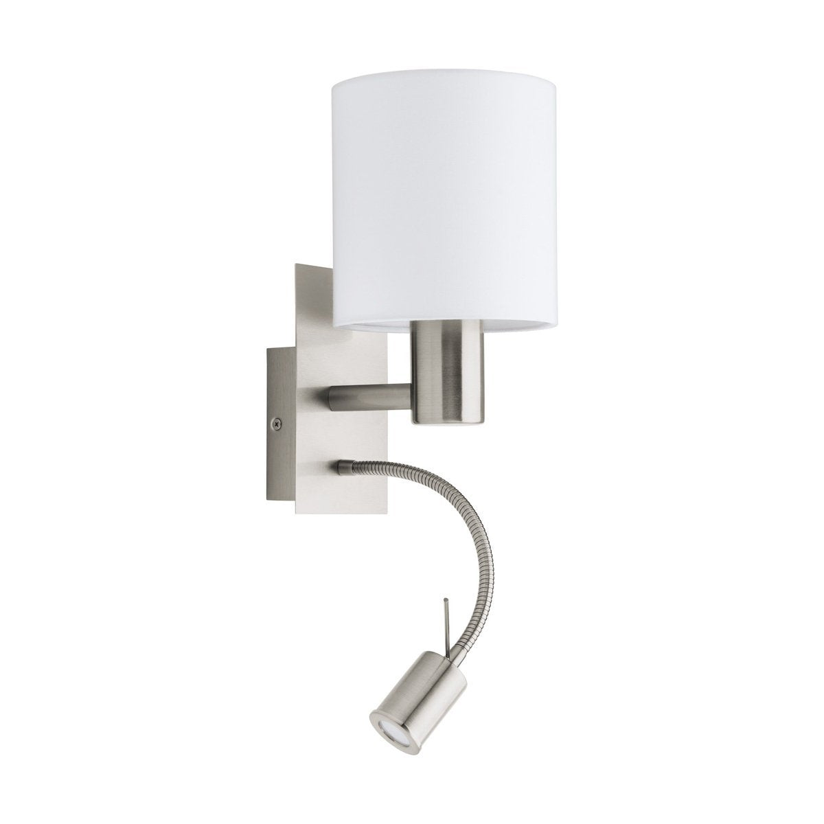 Pasteri Wall Light with Adjustable LED Goose Neck Satin Nickel & White