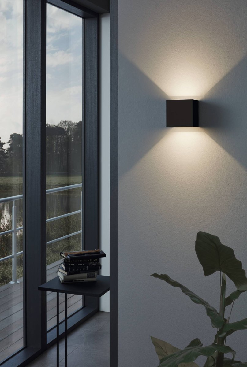 Calpino Black 4.6W LED Up & Down Wall Pillar Light in Warm White