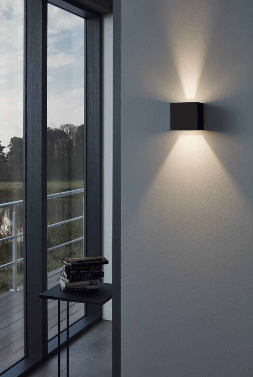 Calpino Black 4.6W LED Up & Down Wall Pillar Light in Warm White