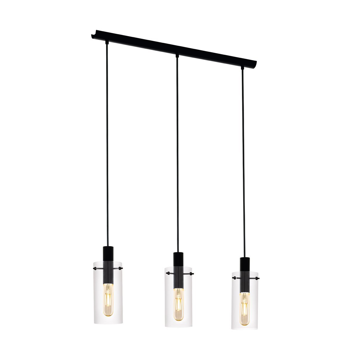 Montefino 3 Light Black with Glass Pendant Light