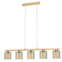 Thumbnail for Castralvo 5 Light Pendant in Satin Nickel & Brown with Amber Glass