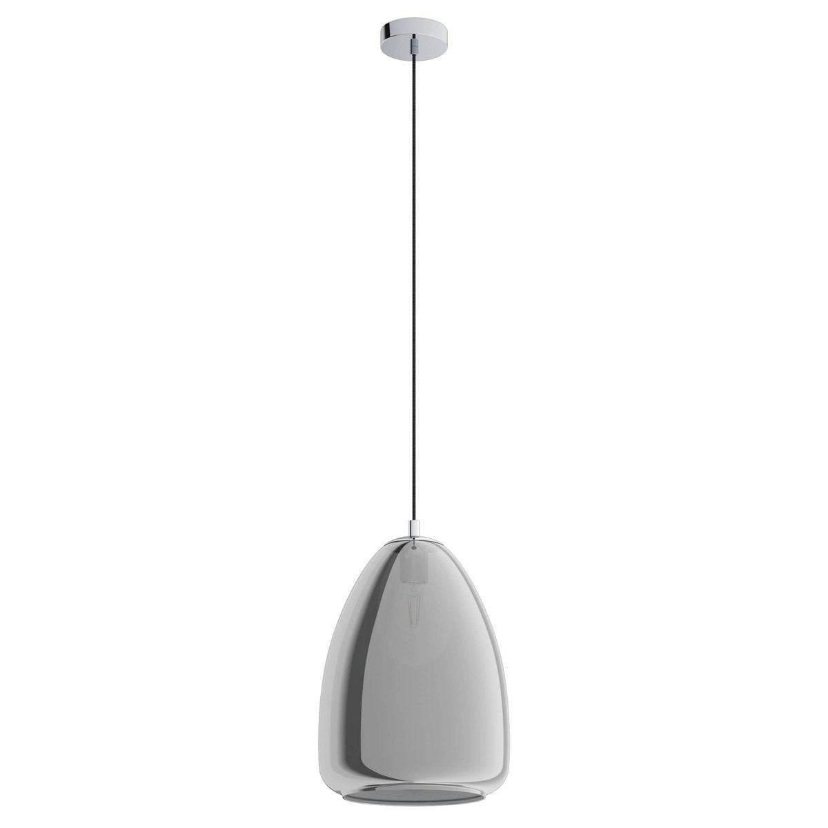 1 Light Large 300mm Alobrase Black Vaporised Smoked Glass with Chrome Pendant Light