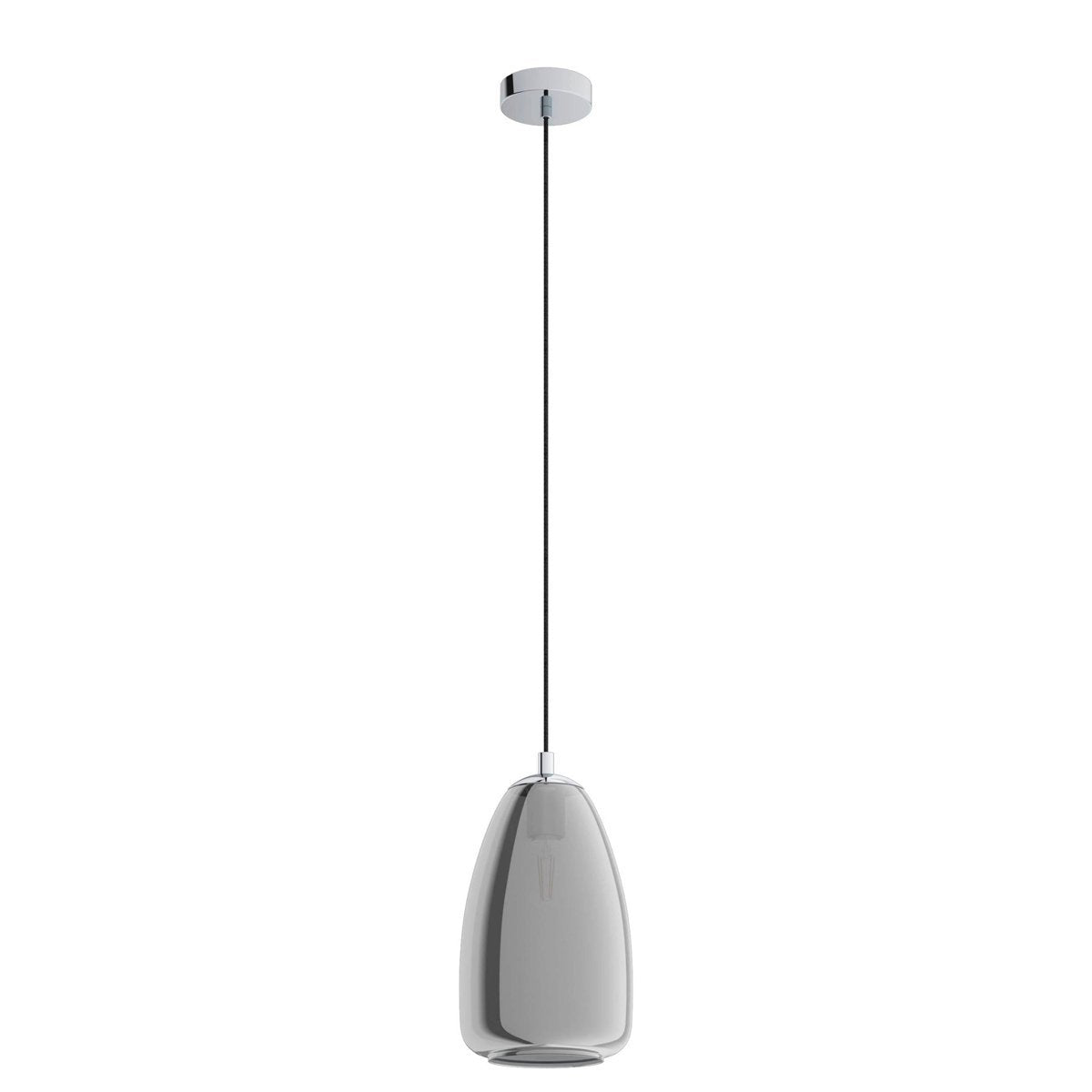 1 Light Small 200mm Alobrase Black Vaporised Smoked Glass with Chrome Pendant Light