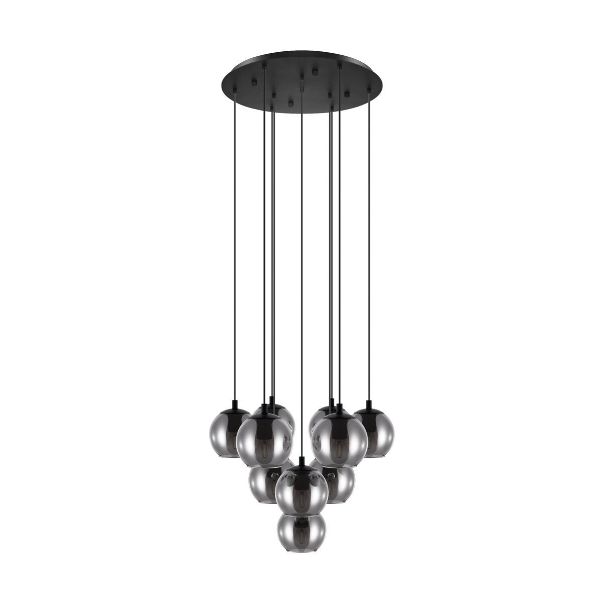 Ariscani 10 Light Cluster Black Pendant Light with Smoked Glass