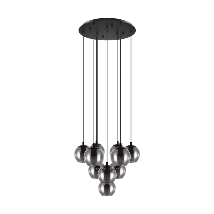 Ariscani 10 Light Cluster Black Pendant Light with Smoked Glass