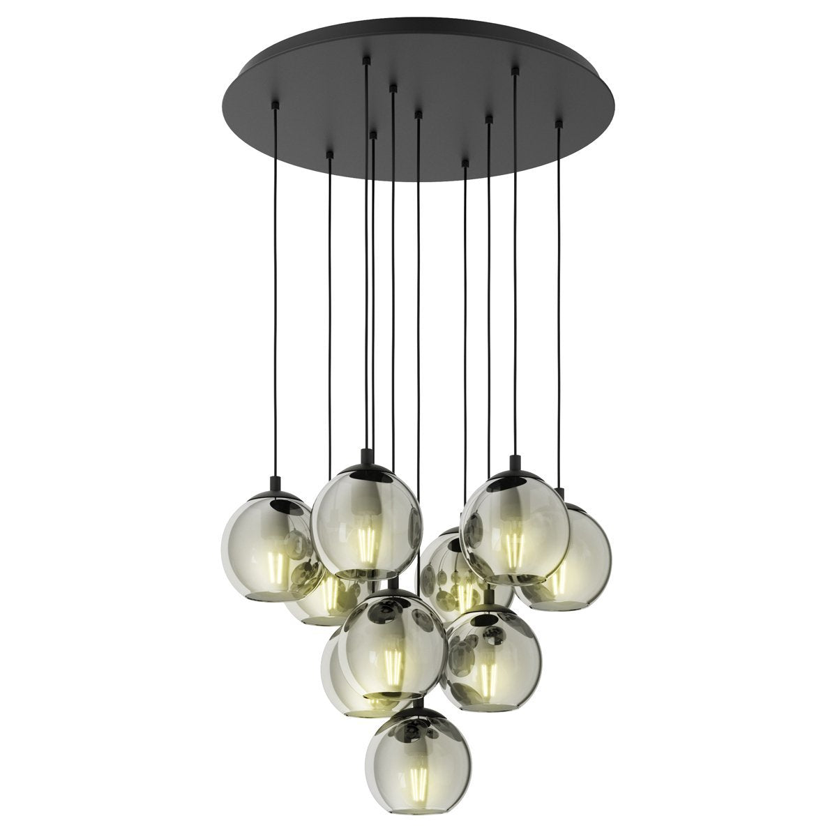 Ariscani 10 Light Cluster Black Pendant Light with Smoked Glass