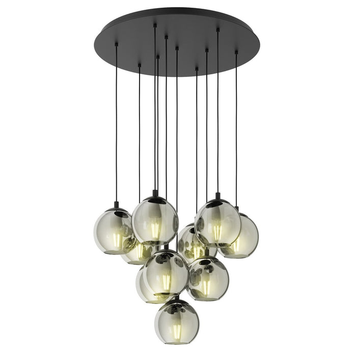 Ariscani 10 Light Cluster Black Pendant Light with Smoked Glass