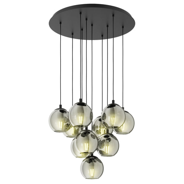 Ariscani 10 Light Cluster Black Pendant Light with Smoked Glass
