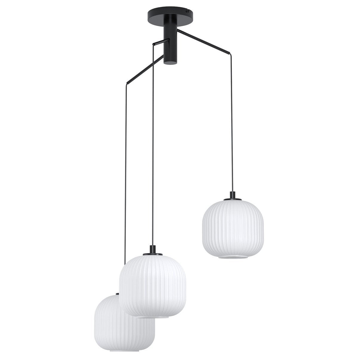 Mantunalle 3 Light Cluster Pendant Light in Black with White Glass