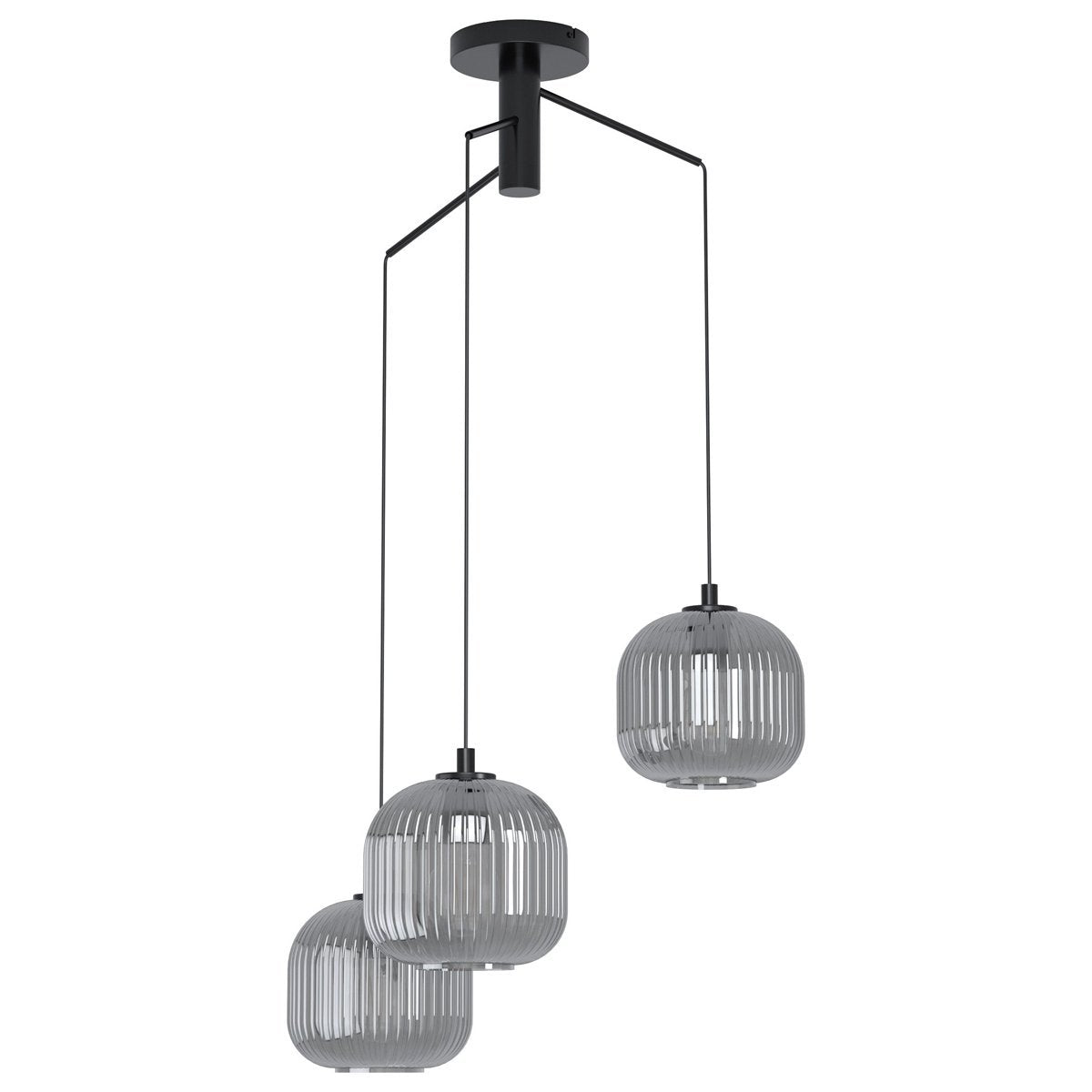 Mantunalle 3 Light Cluster Pendant Light in Black with Smoked Glass