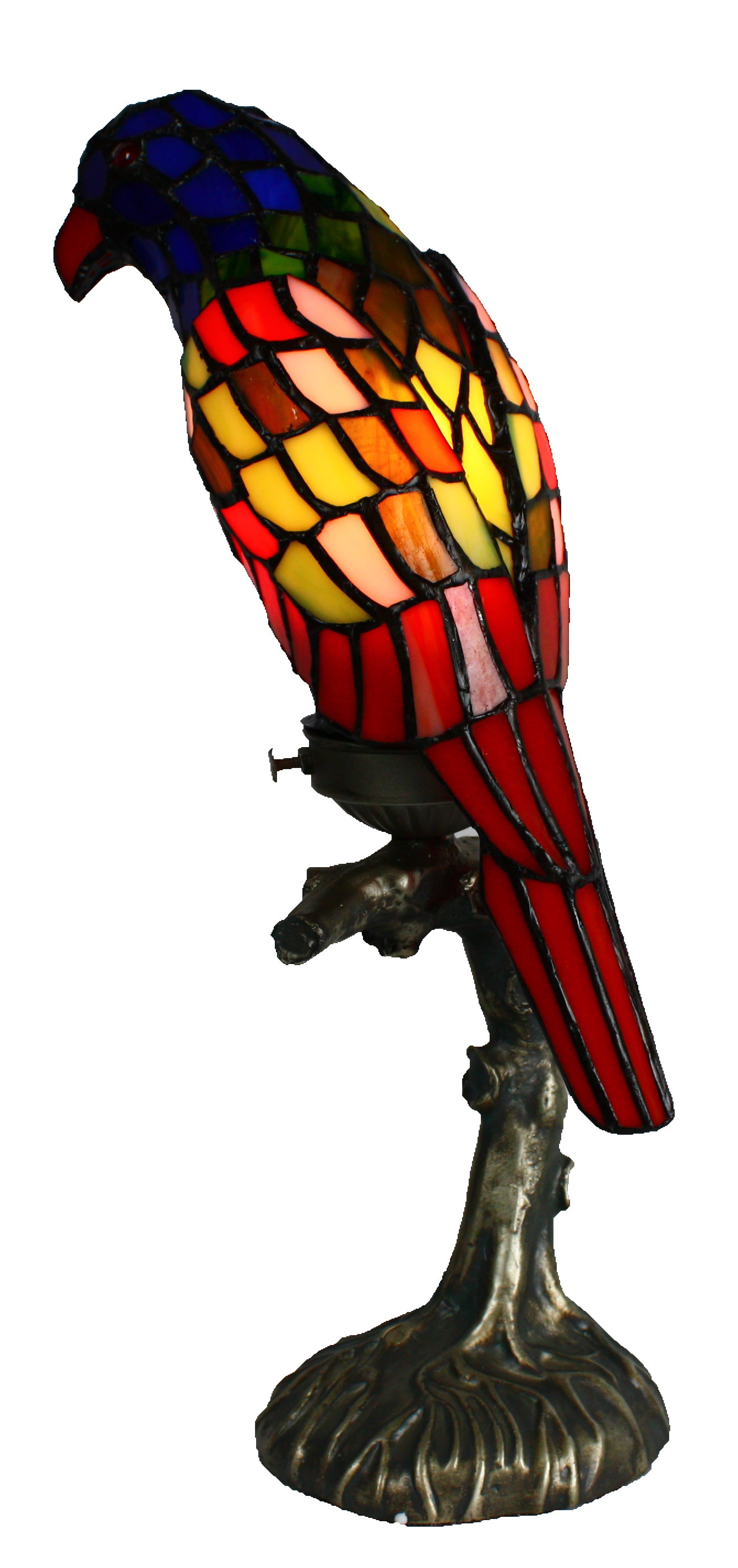 Leadlight multi-colour parrot lamp