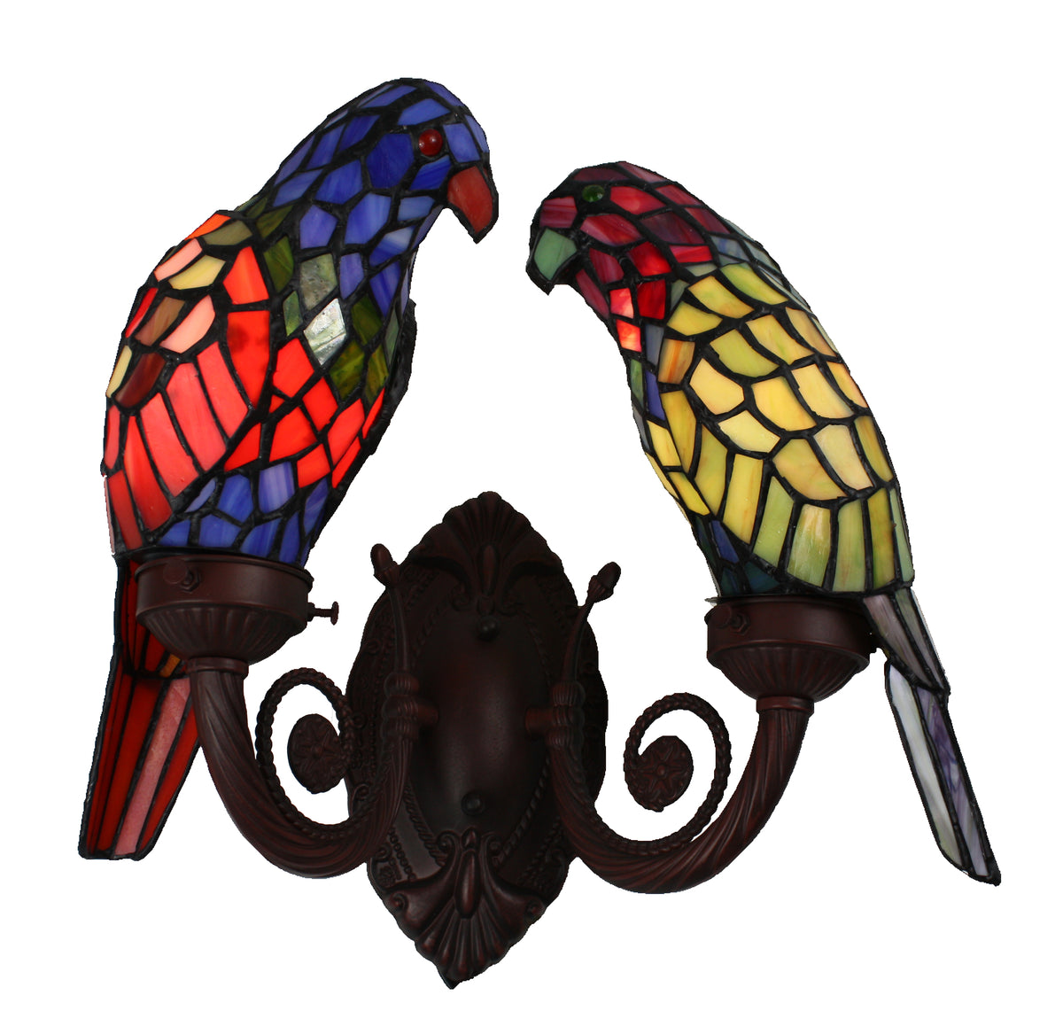 Multi-Colour Pair Parrots Tiffany Leadlight Wall Lamp