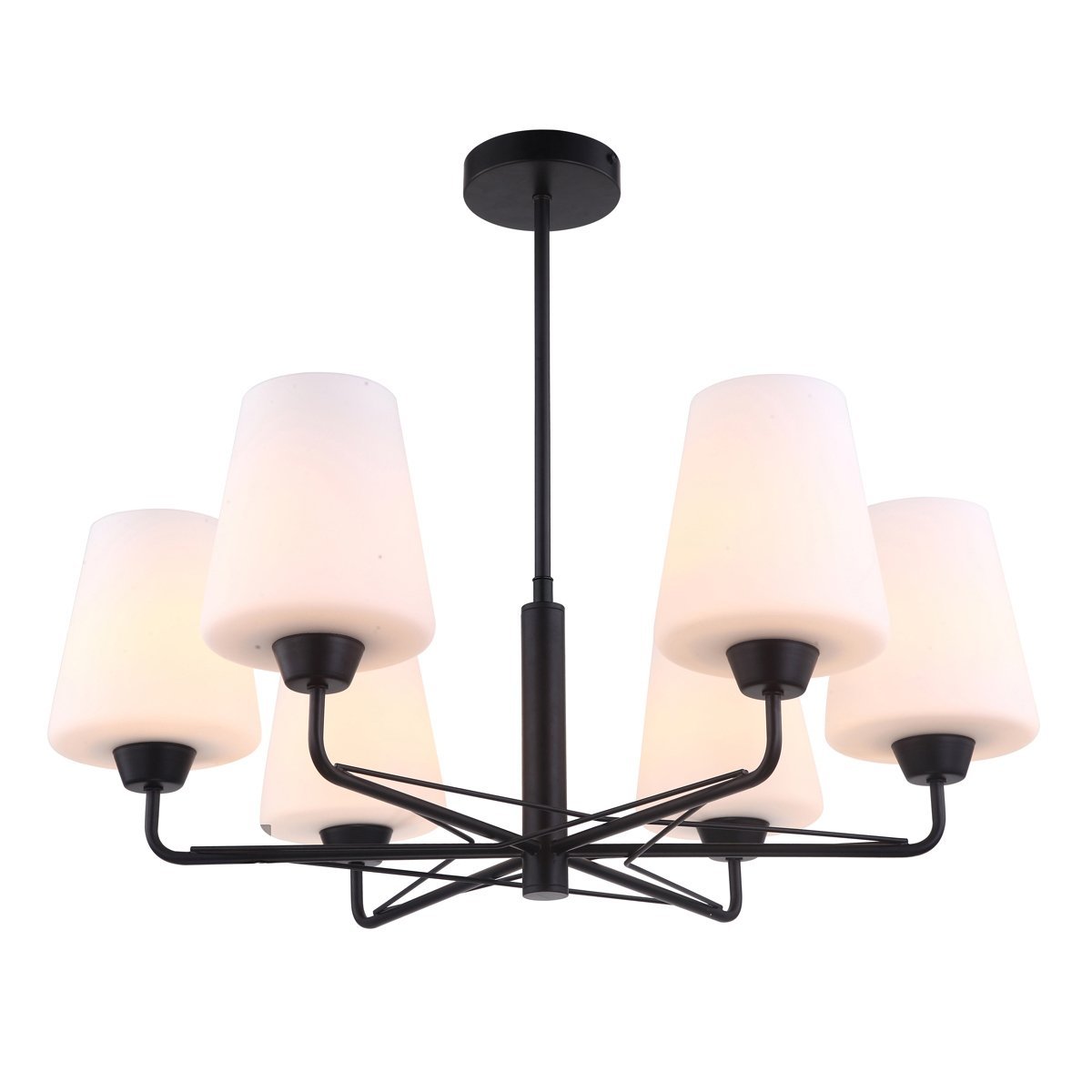 Abbey 6 Light Pendant Light in Matt Black with Opal Glass