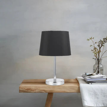Adam Chrome Table Lamp with Black Fabric Shade
