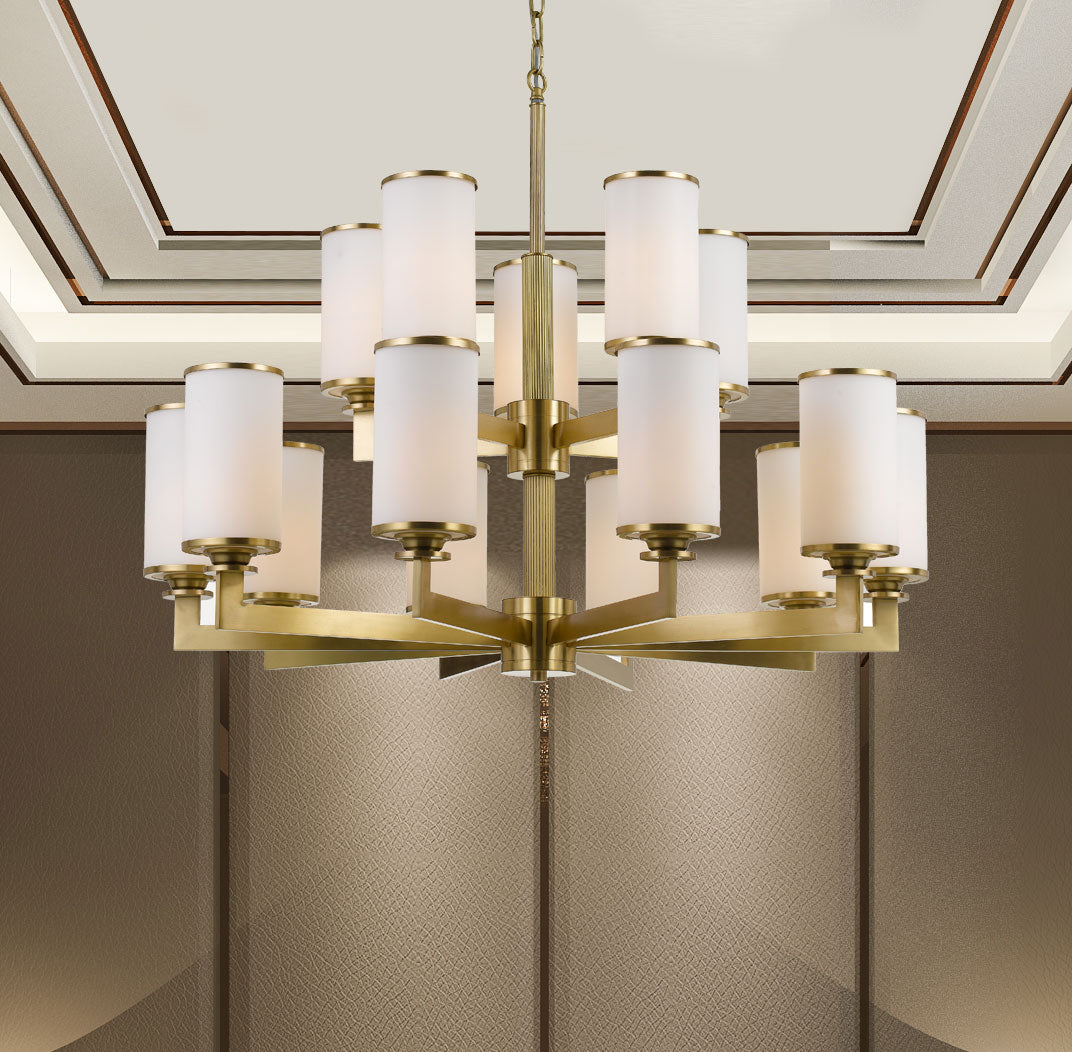 Ahern Brass & Opal Glass 15 Light Solid Brass Pendant