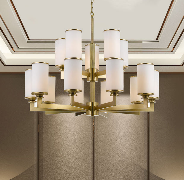 Ahern Brass & Opal Glass 15 Light Solid Brass Pendant