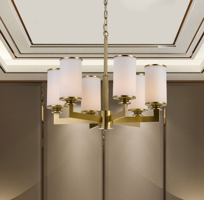 Ahern Brass & Opal Glass 6 Light Solid Brass Pendant